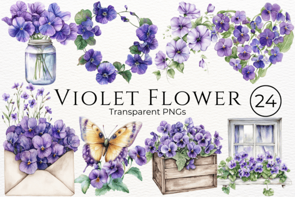Download Violet Flower Watercolor Clipart - Violet Collection