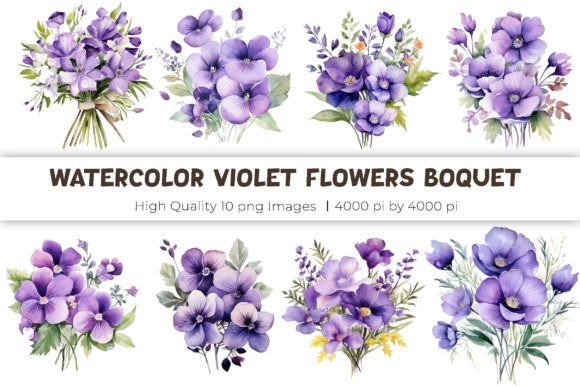 Download Violet Flowers Bouquet Watercolor - Violet Collection